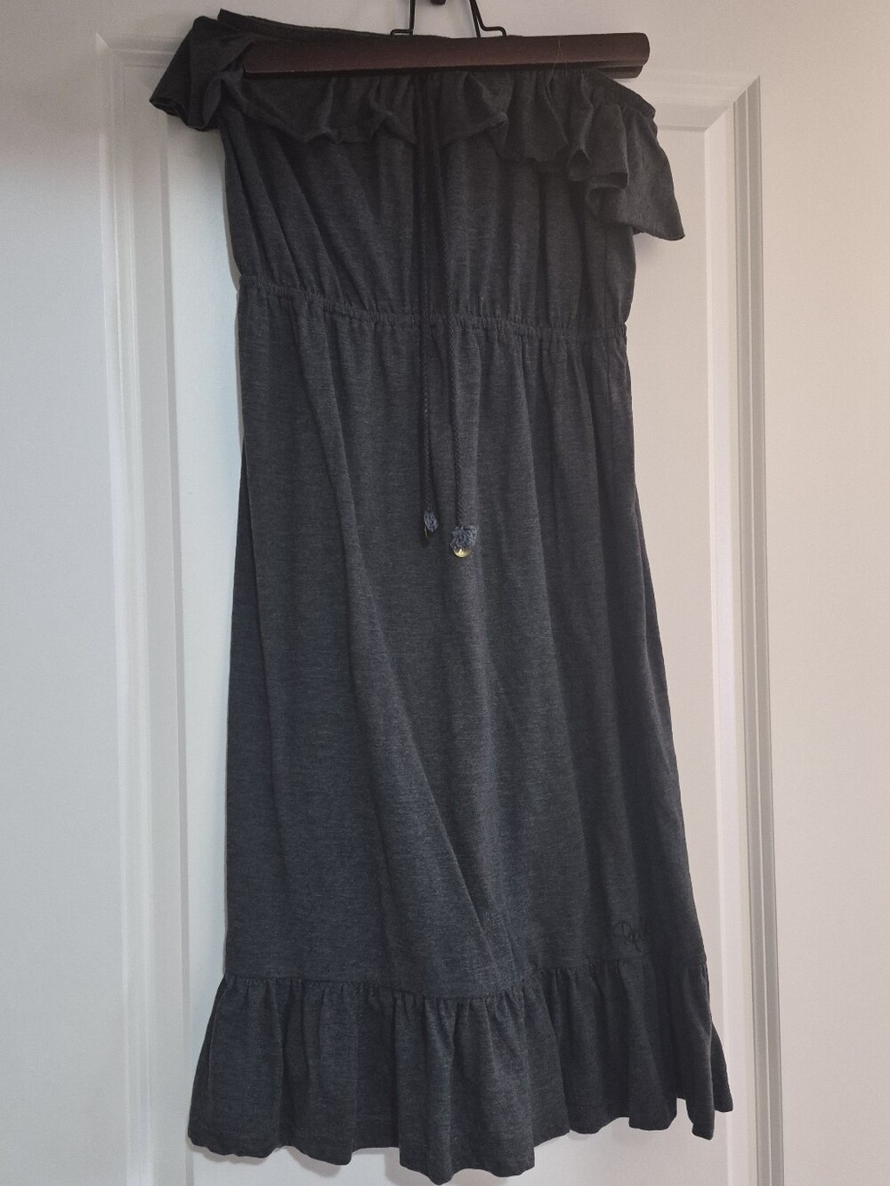 Strapless Ruffle Hem Dark Charcoal Dress